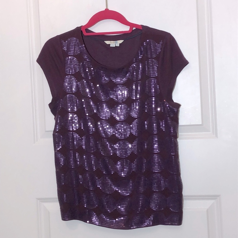 Boden Plum Jersey Knit Sequins Top 10